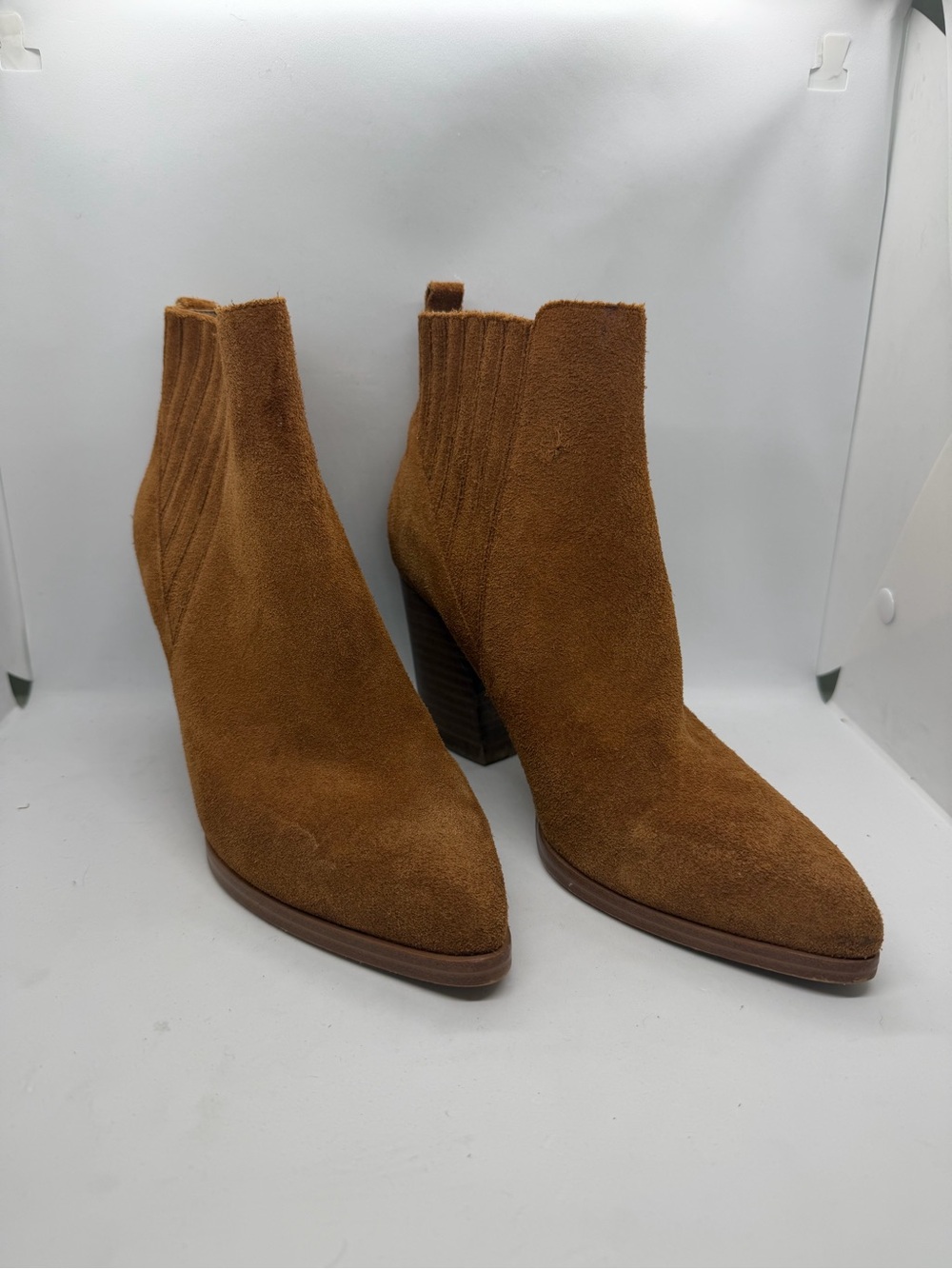 Marc Fisher Suede Pointed Toe Ankle Booties in Cognac